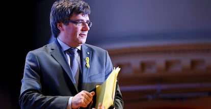 El expresidente de la Generalitat e Cataluña, Carles Puigdemont, tras la conferencia de prensa ofrecida Ginebra (Suiza).