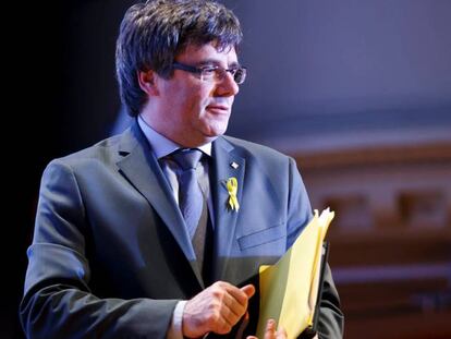 El expresidente de la Generalitat e Cataluña, Carles Puigdemont, tras la conferencia de prensa ofrecida Ginebra (Suiza).