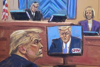 E. Jean Carroll testifies at Manhattan Federal Court in New York City, January 17, 2024 in this courtroom sketch.