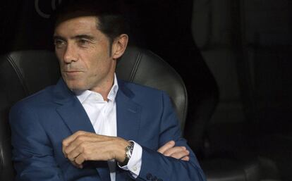 Marcelino, en el banquillo del Santiago Bernab&eacute;u. 