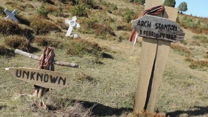 The two graves that feature in the last scene are already in place.