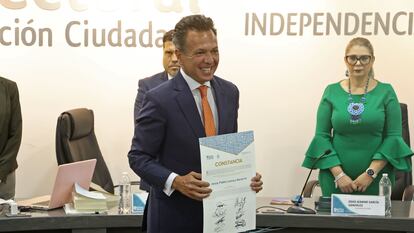 Pablo Lemus candidato al gobierno del estado de Jalisco por el partido Movimiento Ciudadano, recibe la constancia de mayoría el 9 de junio del 2024.