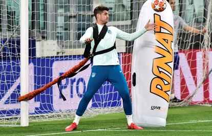 Morata, durante el entrenamiento del Atlético en el Juventus Stadium.