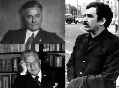 Los escritores Massimo Bontempelli (arriba), Ramon Vinyes (abajo) y Gabriel García Márquez.