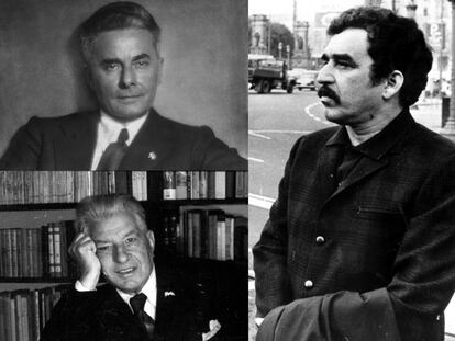 Los escritores Massimo Bontempelli (arriba), Ramon Vinyes (abajo) y Gabriel García Márquez.