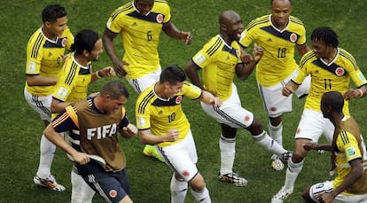 Los jugadores de Colombia celebran un gol durante el Mundial.