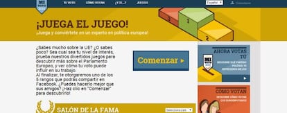 Juego ofrecido en la página web dedicada a las Elecciones 2014 por el Parlamento Europeo.