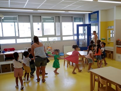 Alumnos de la Escola Mercè Rodoreda de Barcelona, el pasado 6 de septiembre.