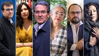 Desde la izquierda, los escritores Javier Cercas, Jazmina Barrer, Juan Gabriel Vásquez, Cristina Rivera Garza, Ignacio Peyró y Leila Guerriero.