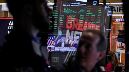 La Bolsa de Nueva York ayer mientras el presidente de la Fed, Jerome Powell, ha dado su discurso.