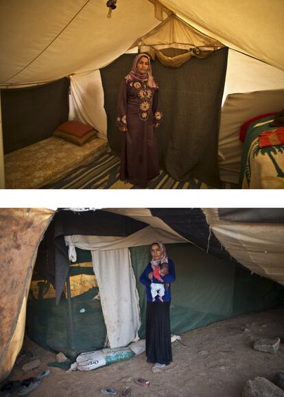 “Tenía mucho miedo”, relata Khalida Moussa, de 28 años, en el campamento para refugiados de Mafraq, el 14 de agosto de 2015. Tuvo que esperar varios días antes de dar a luz a su bebé y pedir dinero para la crianza, cuenta Moussa. Todavía su marido no ha podido devolver el dinero: “No se lo puede permitir”, explica.