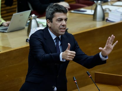 Carlos Mazón, el jueves en la primera sesión de control parlamentario de este año en las Cortes valencianas.