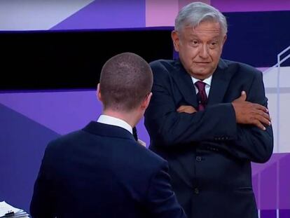 Imagen de los candidatos Ricardo Anaya y Andrés Manuel López Obrador durante el segundo debate.