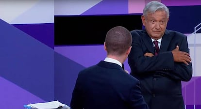 Imagen de los candidatos Ricardo Anaya y Andrés Manuel López Obrador durante el segundo debate.