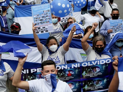 Una protesta de exiliados nicaragüenses en Costa Rica, en septiembre de 2021.