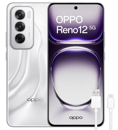 Teléfono OPPO Reno12 5G de color blanco