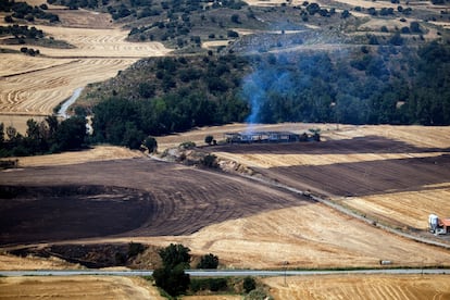 Vista de una de las zonas quemadas por el primer gran incendio forestal del año en España, en Lleida.