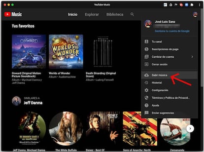 Subir música a YouTube Music escogiendo la carpeta.
