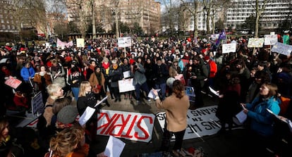 Manifestación por el Día Internacional de la Mujer, este jueves en Londres.