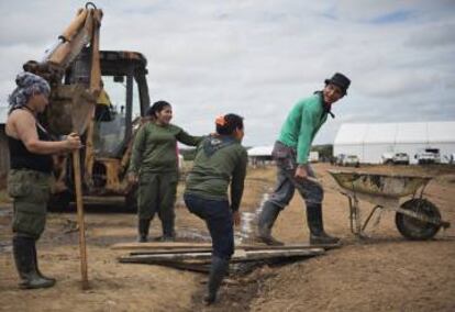 Road work underway in a former guerrilla-controlled area.