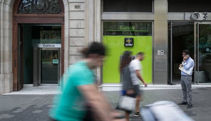 The Bankia branch in Barcelona which is due to have its assets seized.