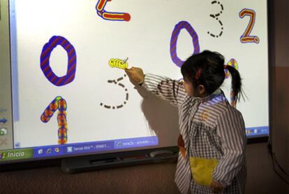 Pizarras digitales en la escuela de primaria de Sant Jordi de  Vilassar de Dalt (Barcelona)