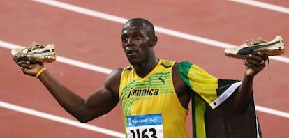 Usain Bolt, con su zapatillas Puma, en los Juegos Olímpicosde Pekín 2008.