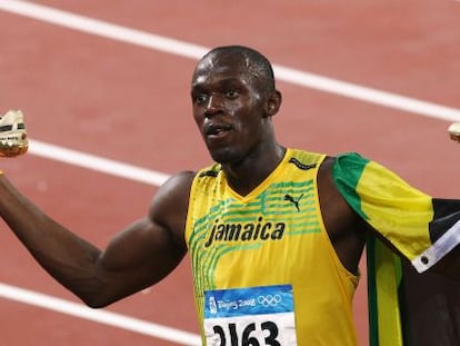 Usain Bolt, con su zapatillas Puma, en los Juegos Olímpicosde Pekín 2008.