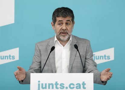 El secretario general de JxCat, Jordi Sànchez, durante una rueda de prensa en la sede del partido en Barcelona.