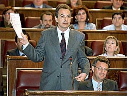 José Luis Rodríguez Zapatero, ayer, durante la sesión de control del Gobierno.