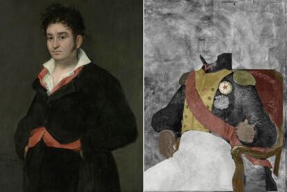 El <i>Retrato de Ramón Satué</i> y, a la derecha, la obra descubierta bajo el óleo.