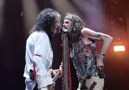 Joe Perry y Steven Tyler, en un concierto de Aerosmith el 9 de septiembre de 2023 en Nueva York. 