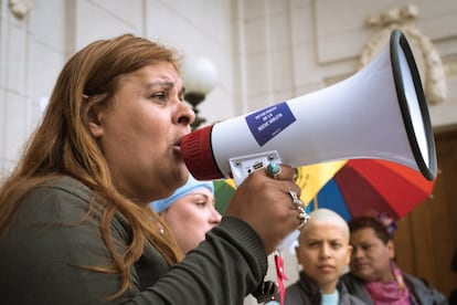 Alejandra Ironici, durante una manifestación