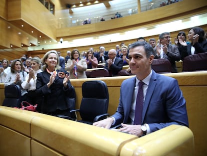 Pedro Sánchez, durante el pleno del Senado.