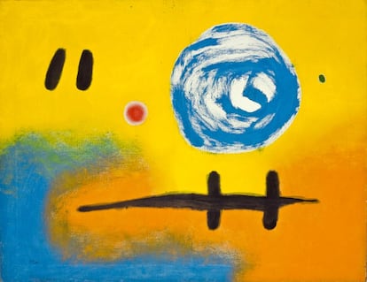 '2 + 5= 7', 1965, de Joan Miró. Oli sobre llenç, 89 x 116 cm.