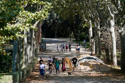 Gente paseando por el parque de El Retiro en Madrid.