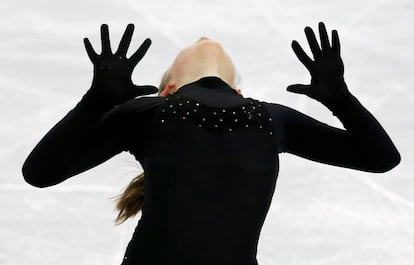 La patinadora rusa Yulia Lipnitskaya, durante una sesión de entrenamiento de patinaje artístico en los Juegos Olímpicos de Invierno de Sochi.