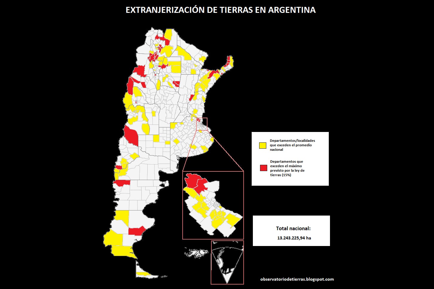 Un mapa muestra las tierras de Argentina en manos de extranjeros: 13 millones de hectáreas
