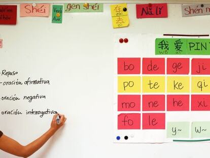 Aula de chinês na escola de idiomas Bunkyo, em Madri.