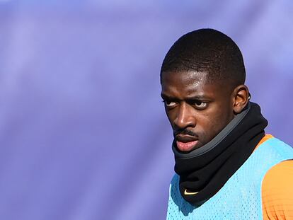 Dembélé, durante un entrenamiento del Barcelona.