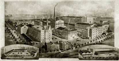 Dibujo idealizado de la antigua fábrica El Águila de Madrid.