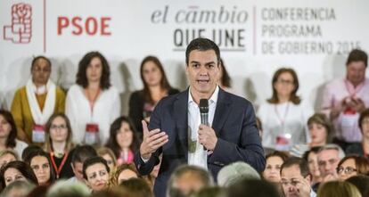 El líder del PSOE, Pedro Sánchez, este domingo en Madrid.