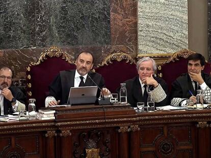 El presidente del tribunal del 'procés', Manuel Marchena, durante la sesión del juicio del 'procés' este martes en el Tribunal Supremo.