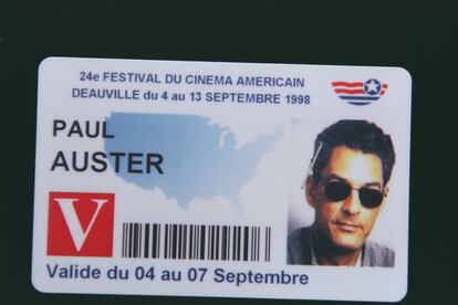 Paul Auster's ID card for the 24th Deauville American Film Festival in 1998.