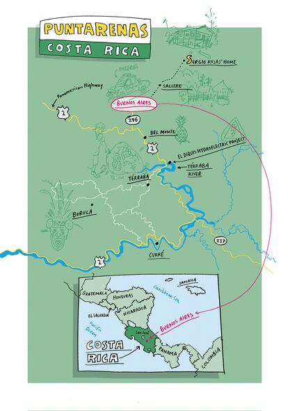 Mapa de la región de Puntarenas, en Costa Rica.