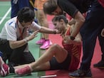 Carolina Marín, tras romperse el ligamento cruzado anterior en la final del Indonesia Masters 2019 de badminton, en Yakarta (Indonesia) el 27 de enero.
