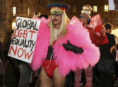 Manifestação em Londres contra as leis russas.