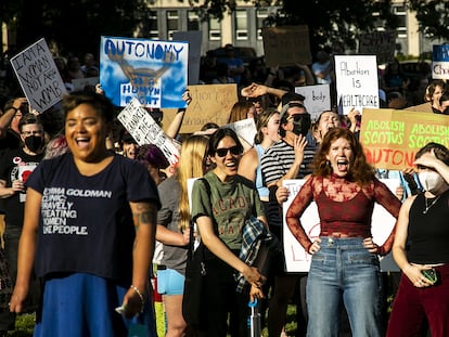 Manifestación en favor del derecho al aborto en Iowa City, el viernes 24 de junio, cuando se dio a conocer la sentencia del Supremo.