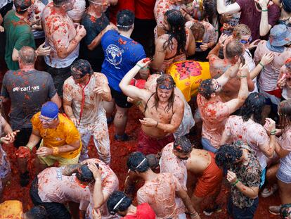 Un momento de la Tomatina de este miércoles en Buñol (Valencia).