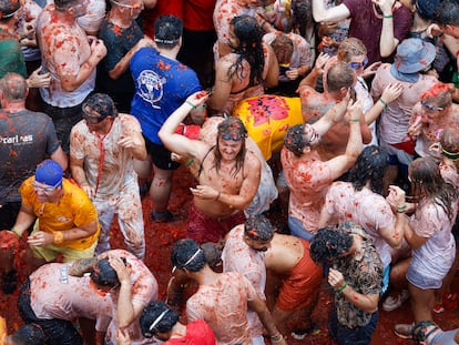 Un momento de la Tomatina de este miércoles en Buñol (Valencia).